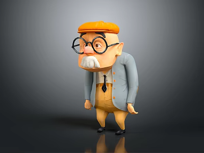 Cartoon Game Movie Character Elderly Man Wearing Orange Hat Glasses White Mustache And Gray Coat 3d model