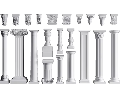 Classical Roman Columns With Various Capitals And Decorative Architectural Designs 3d model