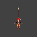 Adventurous Fantasy Game Character Red Haired Elf Female With Spear And Warrior Outfit