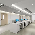 Spacious Hospital Corridor With Nurse Station Information Screen And Wheelchair Accessible Design