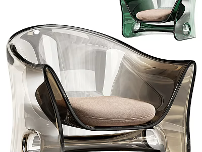 Transparent and Green Modern Single Sofa with Acrylic Frame and Beige Cushion Design 3d model