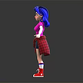 3D Animated Character With Blue Hair Pink T-shirt Red Plaid Shirt And Arms Outstretched