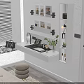 Modern White Dressing Table With Green Plant Table Lamp Photos And Beige Stool