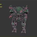 Sci Fi Green Armored Mechanical Creature With Red Eyes And Robotic Limbs 3d model