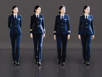 2D Modern Character High Speed Rail Crew Train Chief Crew Flight Attendant 3d model