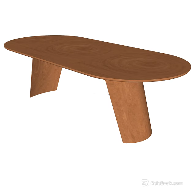 Modern Wooden Desk With Oval Top And Curved Legs Design 3d model 