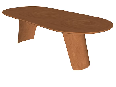 Modern Wooden Desk With Oval Top And Curved Legs Design 3d model