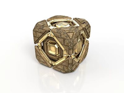 Intricate Golden Bronze Geometric Object With Hexagonal Center And Textured Facets 3d model