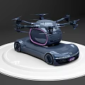 Futuristic Flying Car With Multiple Propellers And Advanced Design On Circular Platform 3d model