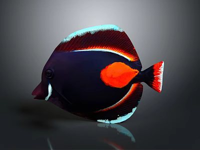 Vibrant Tropical Aquatic Fish with Dark Blue Body Orange Spot Blue Edges and Red Tail 3d model