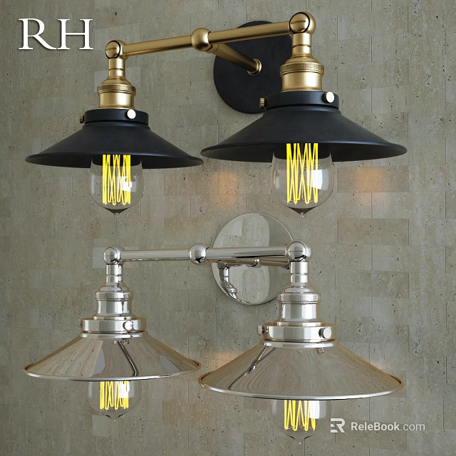 Industrial Wall Light With Black Shade Brass Accents And Edison Bulb For Home Interior 3d model 