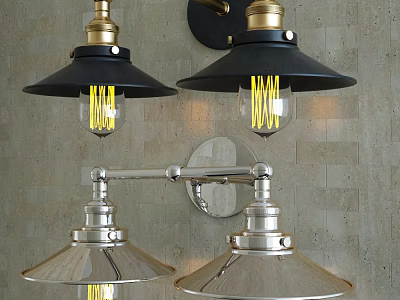 Industrial Wall Light With Black Shade Brass Accents And Edison Bulb For Home Interior 3d model