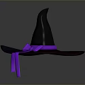 Black Witch Hat Featuring Purple Bow And Long Decorative Ribbon For Daily Use