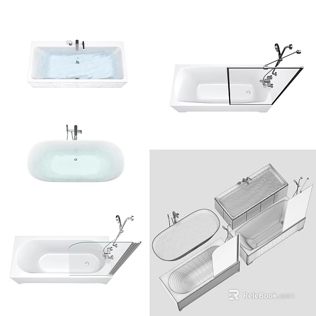 Modern Bathtub Designs With Various Shapes Faucet Fixtures And Installation Styles 3d model 