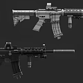 Two Black Modern Tactical Rifles With Scopes And Barrels On 3d model
