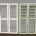 Modern Louvered Wardrobe Doors in White and Light Green with Double Panels