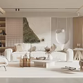 Silent Cream Style Living Room Sofa Backwall Sofa Coffee Table Combination Lazy Sofa Floor Green Planting Floor Lamp 3d model