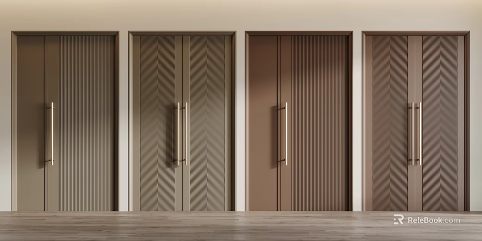 Modern Double Doors With Vertical Stripes And Metal Handles In Various Colors 3d model 