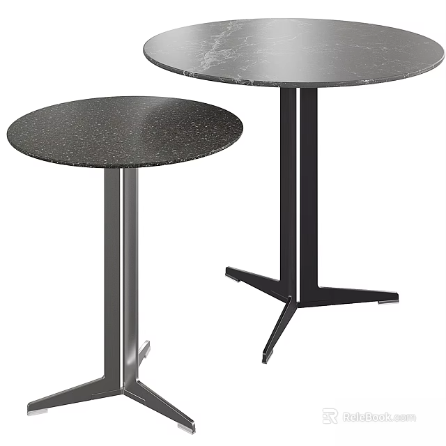 Modern Two Round Coffee Tables With Textured Surface And Metal Support Bases 3d model 
