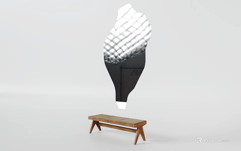 Modern Woven Ottoman With Wooden Structure And Textured Surface For Home Decor 3d model 