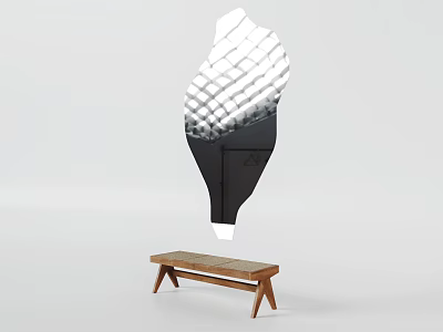 Modern Woven Ottoman With Wooden Structure And Textured Surface For Home Decor 3d model