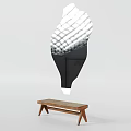 Modern Woven Ottoman With Wooden Structure And Textured Surface For Home Decor
