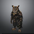 Mythical Owl Warrior In Detailed Black Gold Armor With Ornate Accents