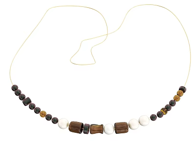 Natural Wooden Beaded Necklace With Black White Brown Beads And Gold Chain 3d model