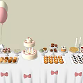 Elegant Party Dessert Table With A&B Letters Pink Balloons And Bow Decorations