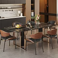 Modern Dining Table Set With Marble Top And Wooden Chairs For Contemporary Kitchen