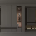 Modern Shoe Cabinet Interior Design With Open Shelves Decorative Items And Coat Hanging Space