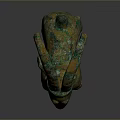 Ancient Bronze Goat Sculpture With Curved Horns And Green Gold Patina