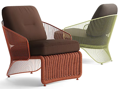 Modern Leisure Chairs In Brown Green With Wire Frames Woven Details And Cushioned Seats 3d model