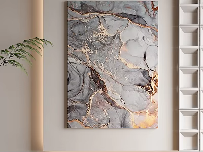 Modern Luxury Wall Decorative Painting With Marble Texture And Golden Lines 3d model