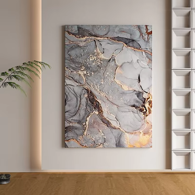 Modern Luxury Wall Decorative Painting With Marble Texture And Golden Lines 3d model