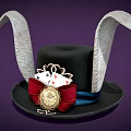 Black Hat With Long White Rabbit Ears Red Bow Playing Card Decorations And Golden Badge