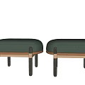 Two Modern Green Upholstered Ottoman With Wooden Frame And Dark Legs