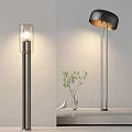 Modern Floor Lamps With Transparent And Black Shades White Bird Decoration Green Plant