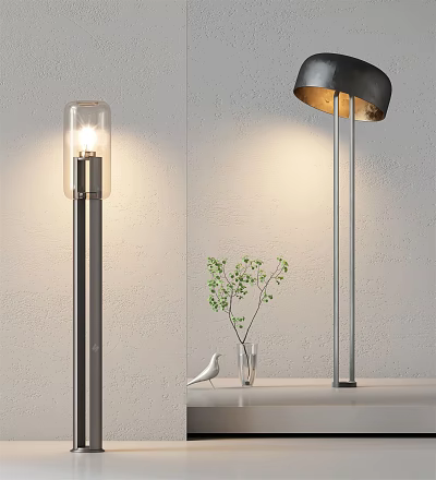 Modern Floor Lamps With Transparent And Black Shades White Bird Decoration Green Plant 3d model