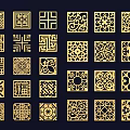 Various Square Shaped Golden Laser Cut Wall Decor With Geometric And Traditional Patterns 3d model