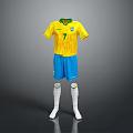 Brazilian Soccer Uniform With Yellow Shirt Blue Shorts White Socks Number 7 And Flag Pattern