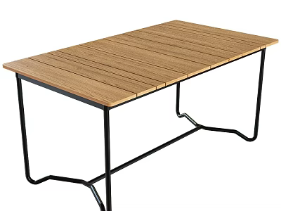 Modern Rectangular Dining Table With Wooden Tabletop And Black Metal Legs 3d model