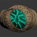 Unique Ring With Green Gemstone And Golden Leaf Shaped Carved Band