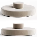 Modern Round Beige Velvet Sectional Sofa With Central Cylindrical Ottoman