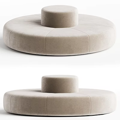 Modern Round Beige Velvet Sectional Sofa With Central Cylindrical Ottoman 3d model