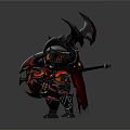 Horned Demon Warrior Creature With Black Red Spiked Armor And Giant Flame Axe
