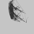 Antique Wooden Sailing Ship With Tall Masts Detailed Rigging And Red Flag