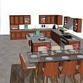 Modern Kitchen Interior With Wooden Cabinets Dining Table And Chairs