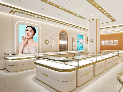 Elegant Jewelry Store Interior Design With Glass Display Counters And Warm Lighting 3d model