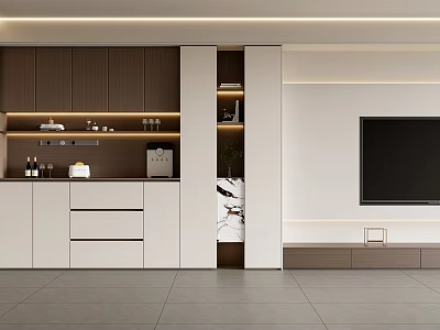 Modern TV Wall Cabinet Design With Storage Shelves Drawers And Ambient Lighting 3d model